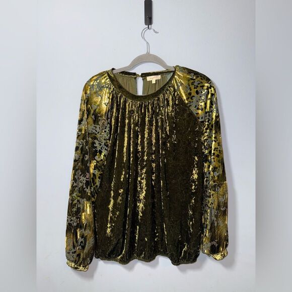Mystree Green Crushed Velvet Floral Burnout puff sleeves size Med NWOT - Picture 1 of 8
